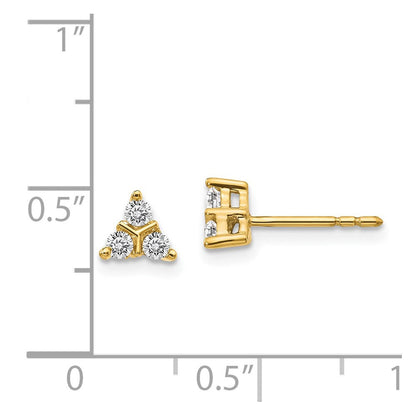 14k Yellow Gold 3-stone Diamond Triangle Stud Earrings