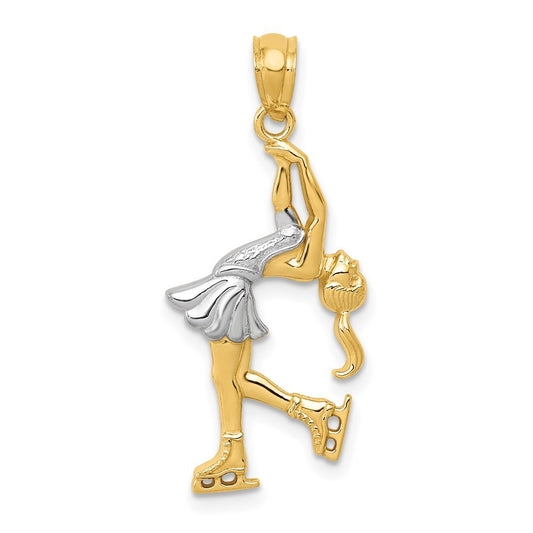 14k Yellow Gold Rhodium Ice Skater Pendant