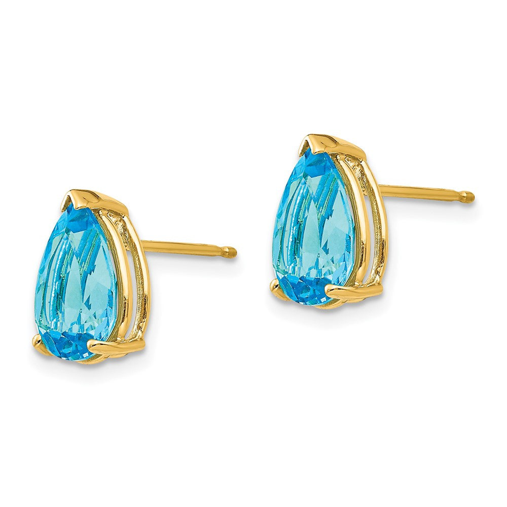 14k Yellow Gold 10x7mm Pear Blue Topaz Stud Earrings