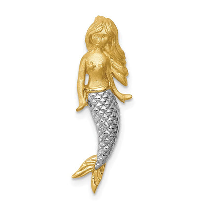 14k Yellow Gold & White Rhodium Brushed Mermaid Slide