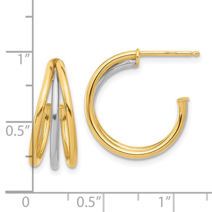 14K Two-tone Polished Multi Row Hoop Earrings