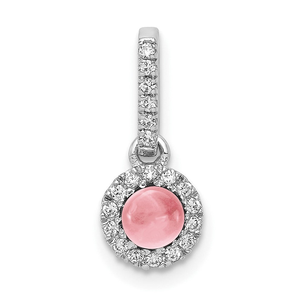 14k White Gold Diamond and Cabochon .47 Pink Tourmaline Pendant