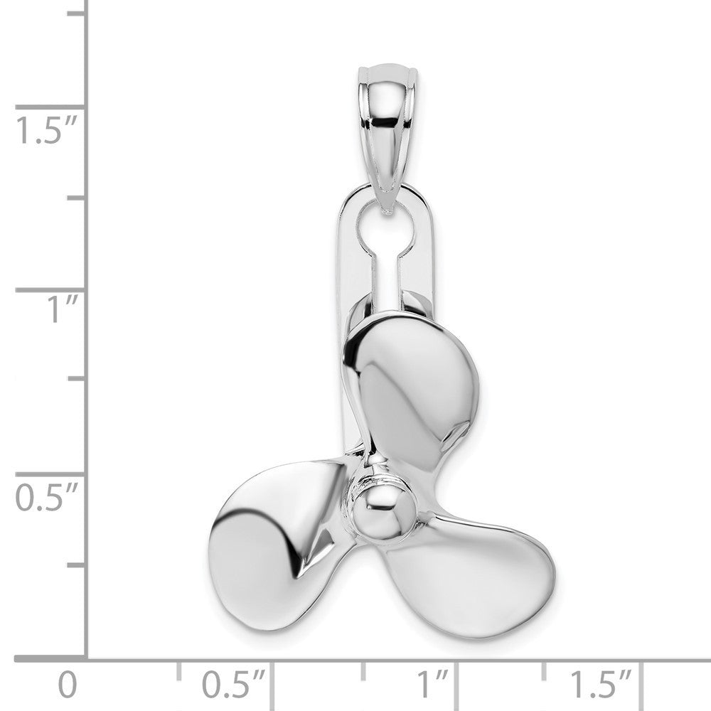 Sterling Silver Rhodium-Plated Polished Moveable 3D Propeller Pendant