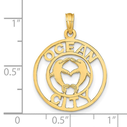 14k Yellow Gold OCEAN CITY Dolphins Pendant