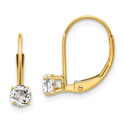 14k Yellow Gold White Topaz Dangle Earrings - April
