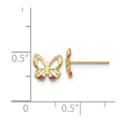 14k Yellow Gold CZ Children's Butterfly Button Stud Earrings