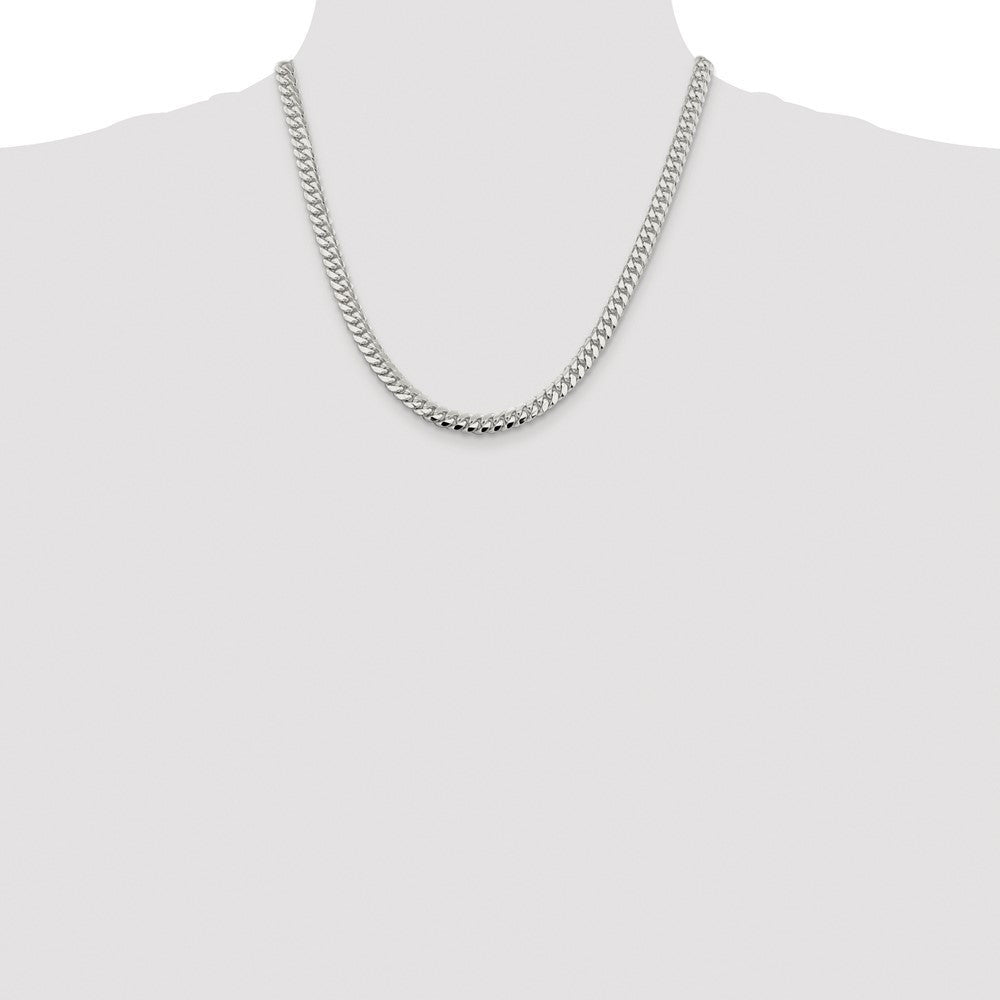 Sterling Silver Rhodium-plated 6.4mm Polished Domed Curb Chain Necklace 20"
