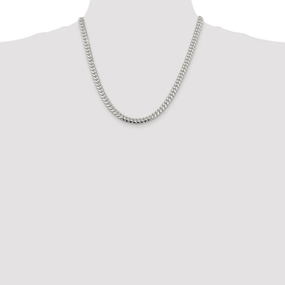 Sterling Silver Rhodium-plated 6.4mm Polished Domed Curb Chain Necklace 20"