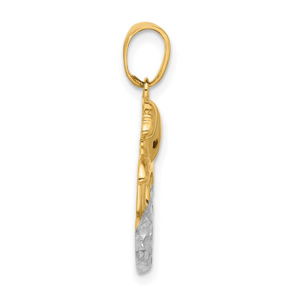 14k Yellow Gold with White Rhodium Diamond Cut Mermaid Pendant