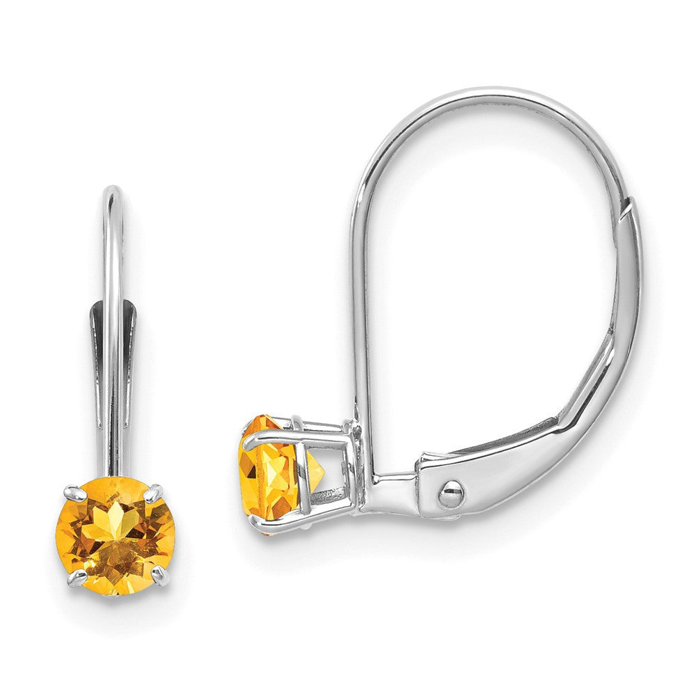 14k White Gold 4mm Round November/Citrine Leverback Dangle Earrings