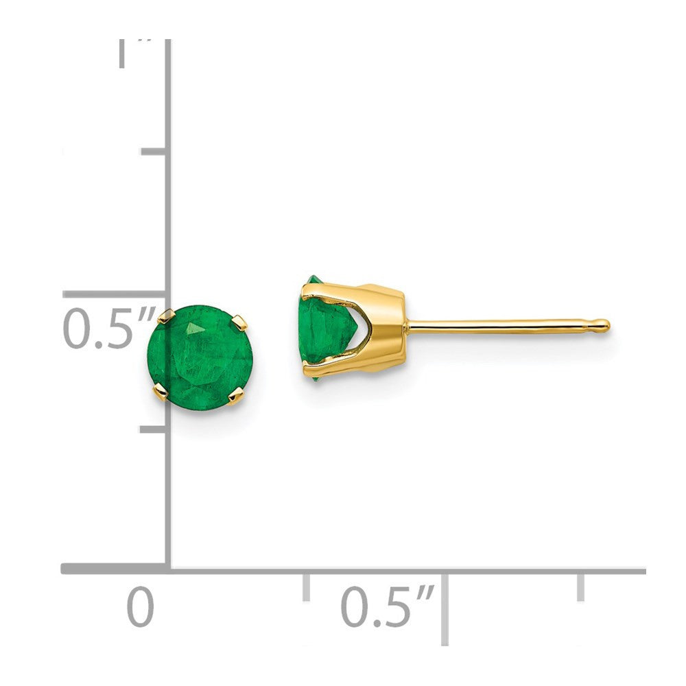 14k Yellow Gold 5mm Natural Emerald Stud Earrings - May