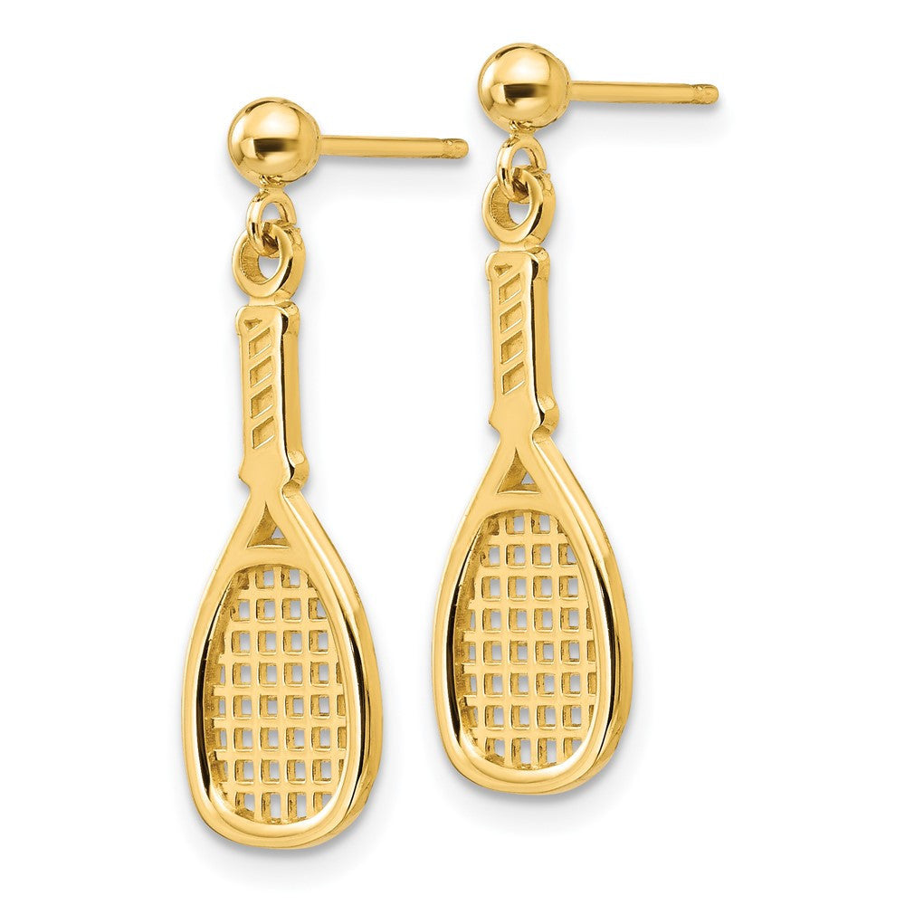 14k Yellow Gold Polished Racquet Dangle Earrings