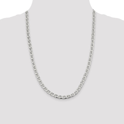 Sterling Silver 6.5mm Diamond-Cut Flat Anchor Curb Chain Necklace 24"