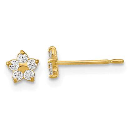 14k Yellow Gold Kids CZ Star Button Stud Earrings