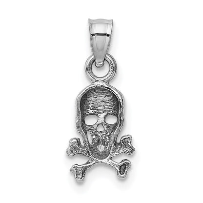 14k White Gold Skull and Crossbones Pendant