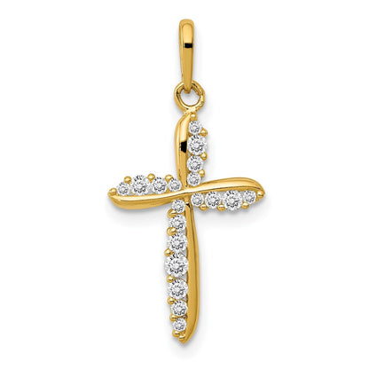 14k Yellow Gold Polished CZ Cross Charm Pendant