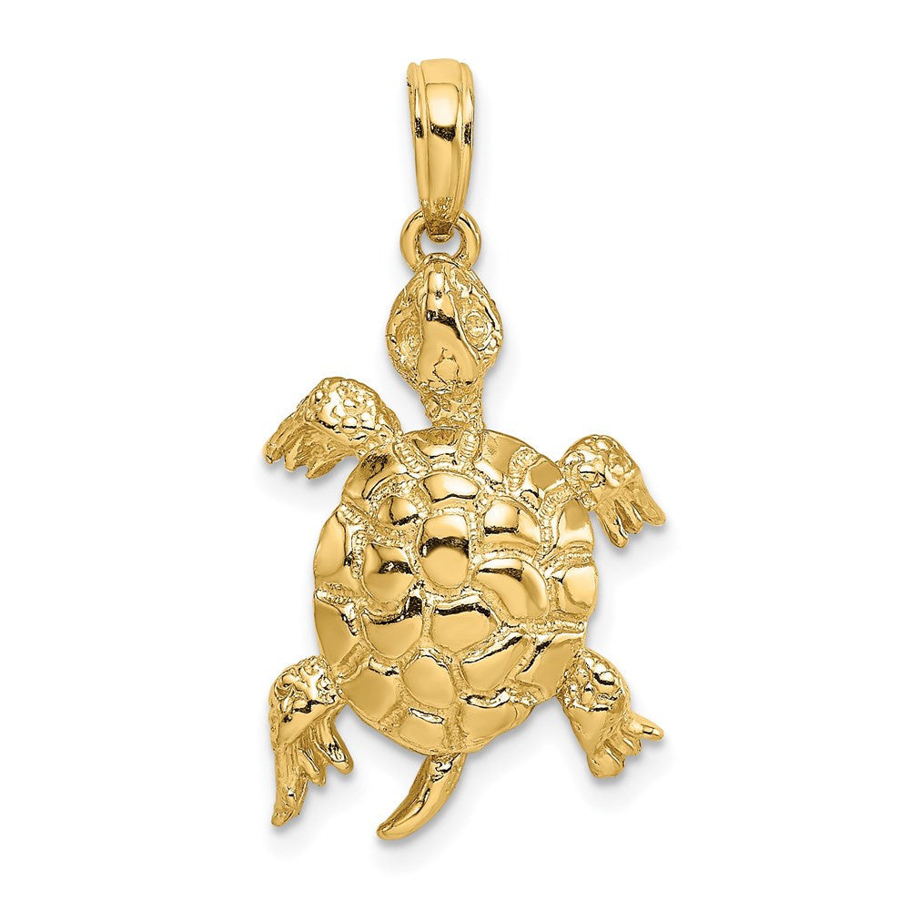 14k Yellow Gold Polished and Textured Turtle Charm Pendant
