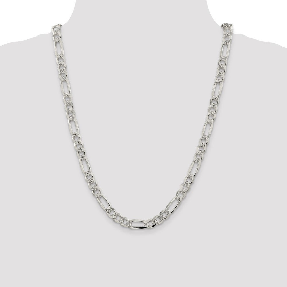 Sterling Silver 8mm Pav� Flat Figaro Chain Necklace 24"