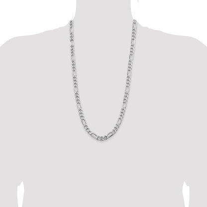 Sterling Silver Rhodium-plated 7.75mm Figaro Chain Necklace 28"