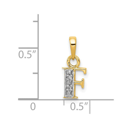 14k Yellow Gold with Rhodium Diamond Letter F Initial Pendant