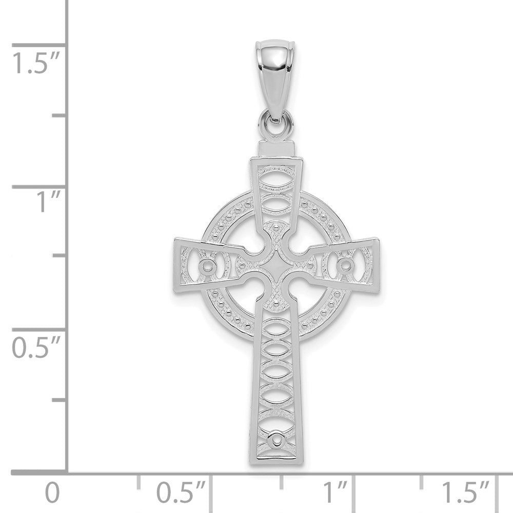 14k White Gold Celtic Cross Eternity Circle Pendant