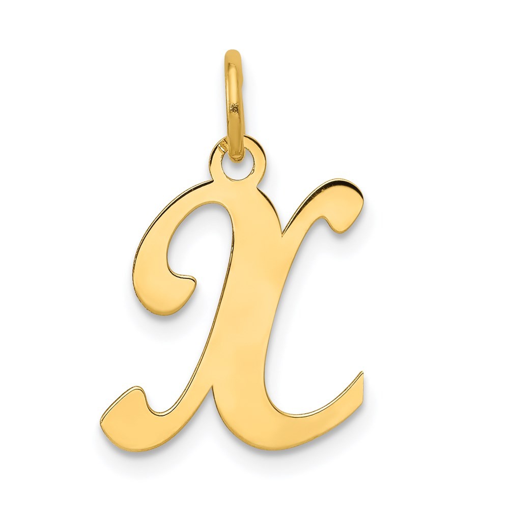 14k Yellow Gold Script Letter X Initial Charm Pendant