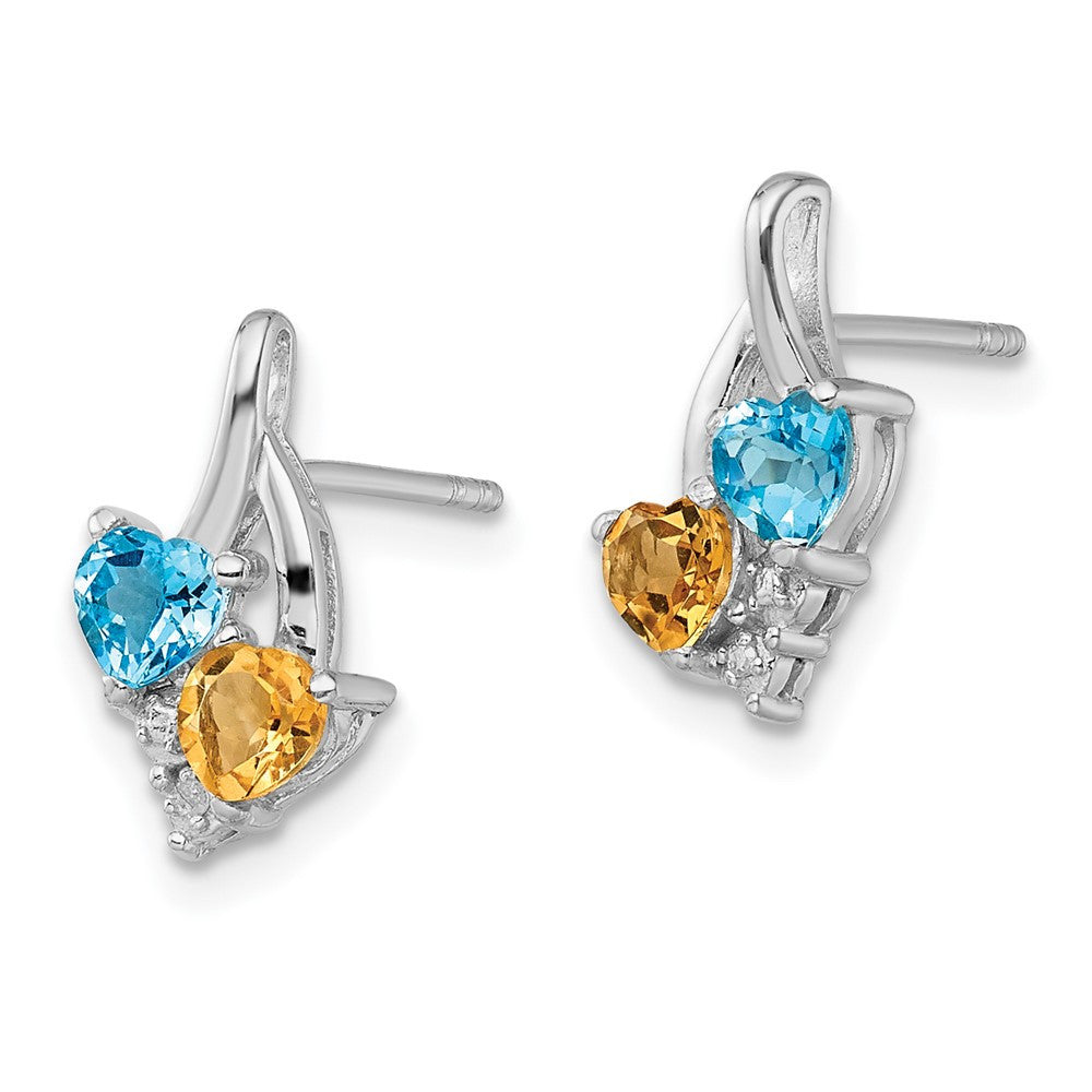 Sterling Silver Rhodium-plated Blue Topaz and Citrine Diamond Dangle Earrings