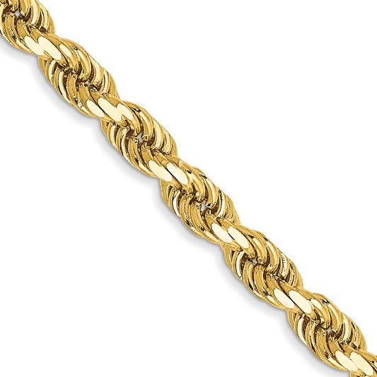 14k Yellow Gold 3.5mm Semi Solid Diamond-cut Rope Chain Necklace 16"