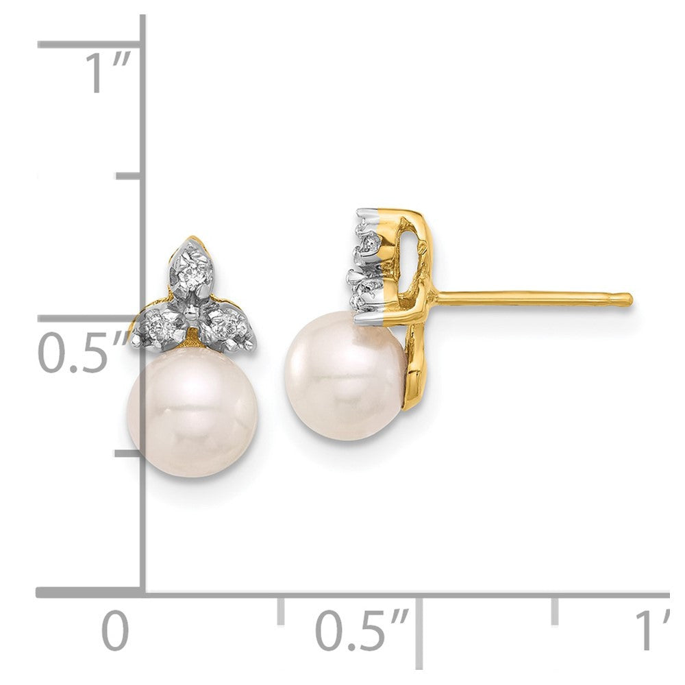14k Yellow Gold 5-6mm Freshwater Cultured Pearl & Diamond Stud Earrings