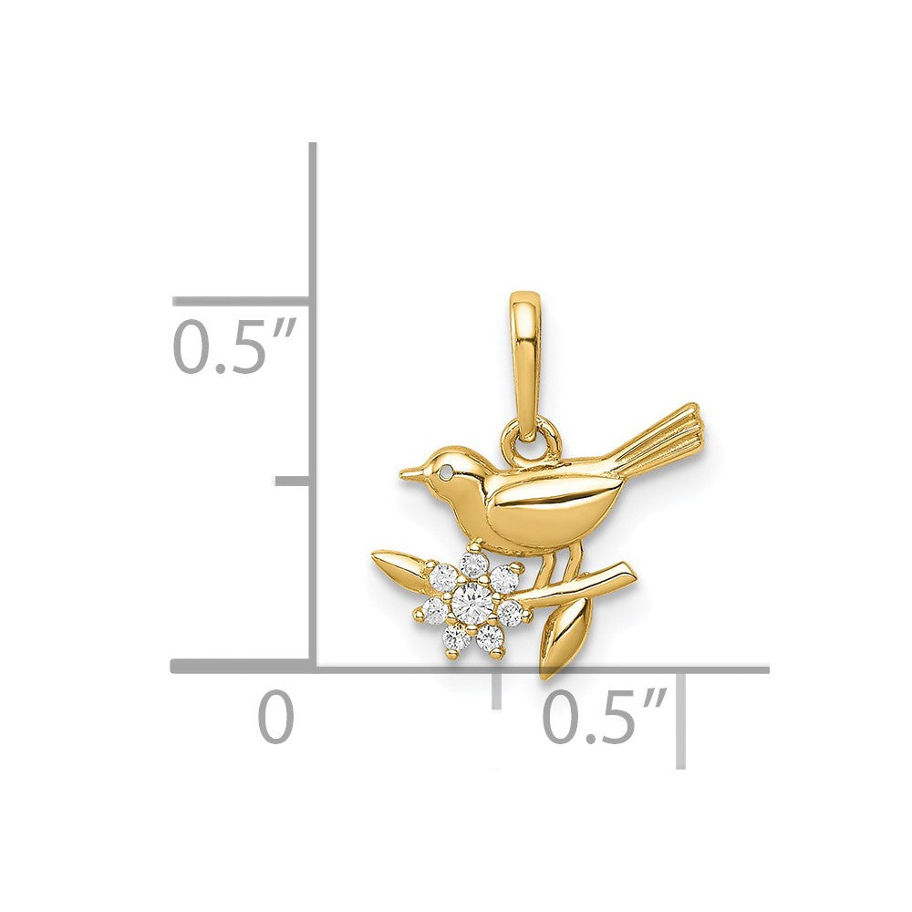 14k Yellow Gold Bird on a Branch CZ Pendant