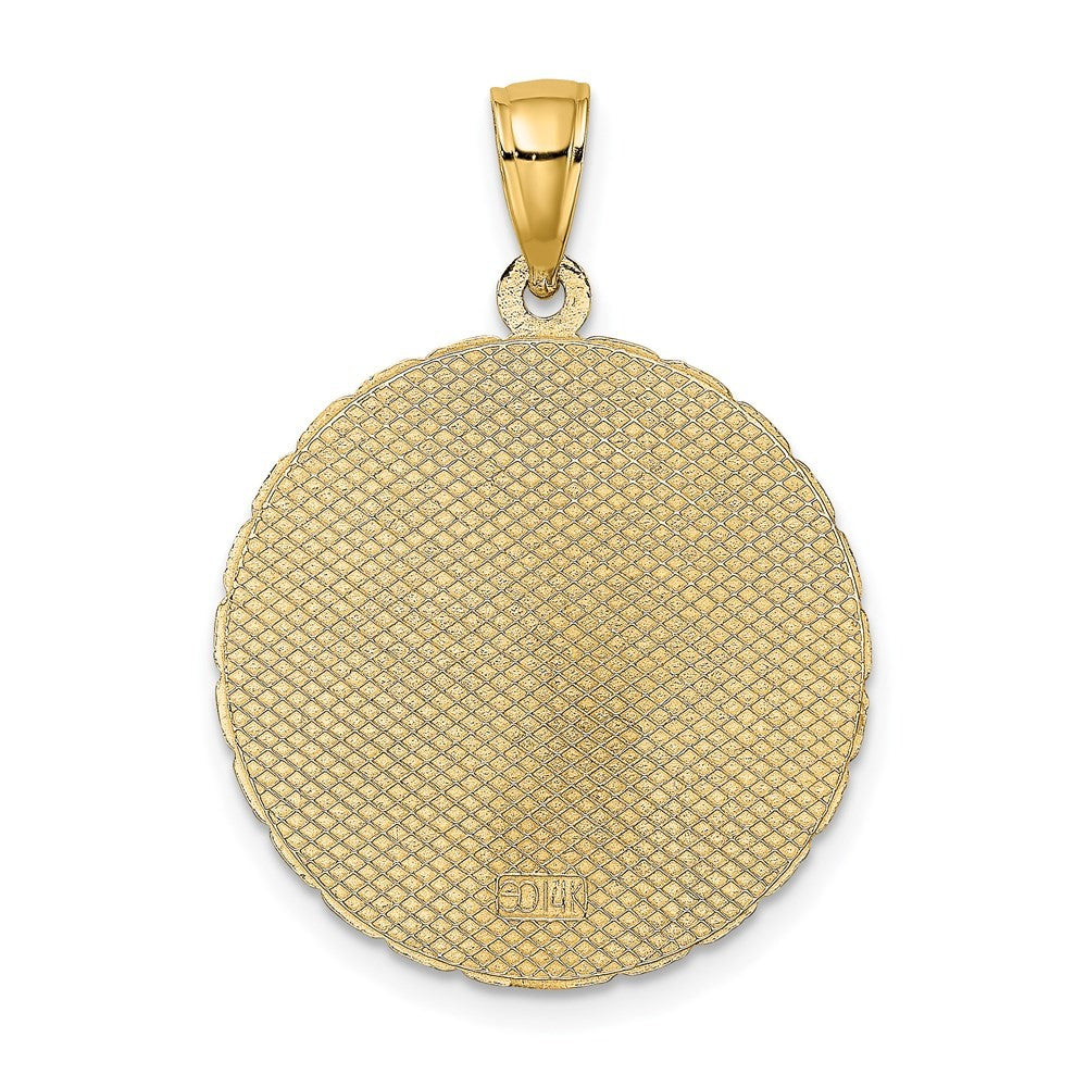 14k Yellow Gold JAMAICA and Palm Tree Disk Charm Pendant