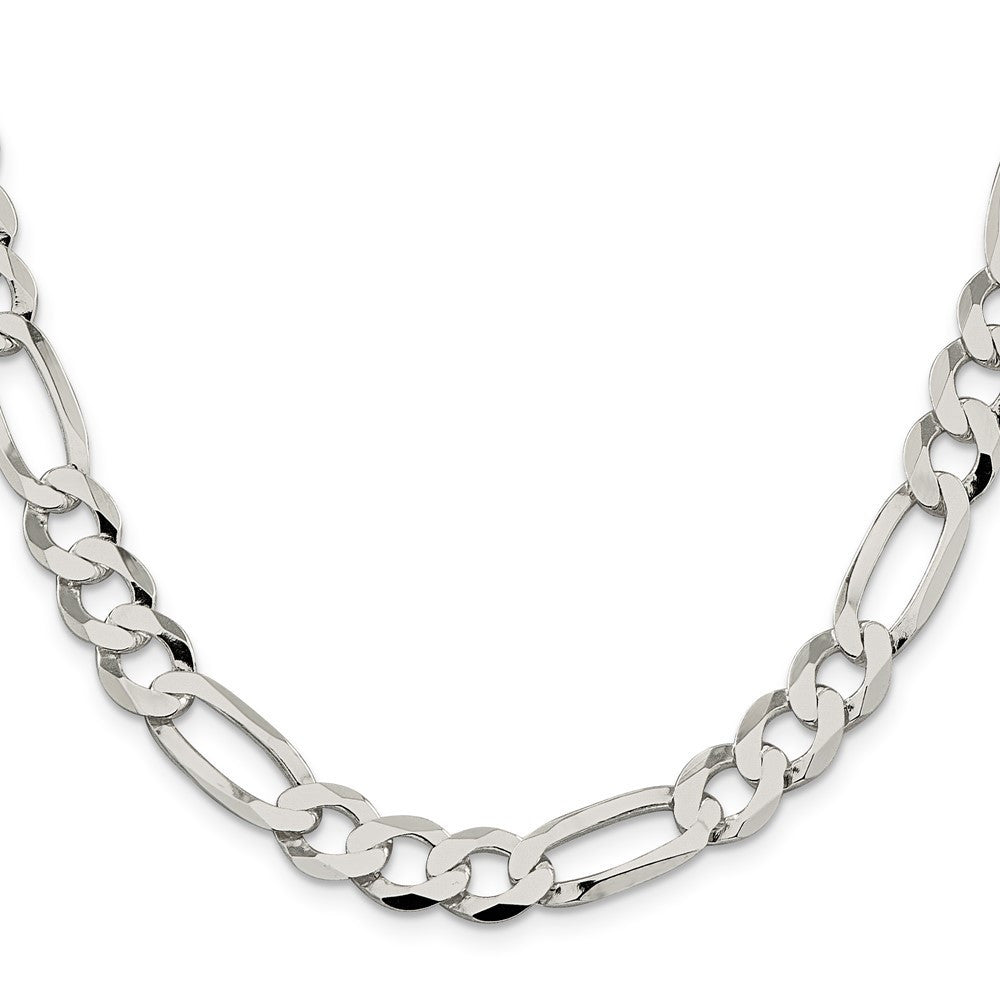 Sterling Silver 9.7mm Lightweight Flat Figaro Chain Necklace 18"