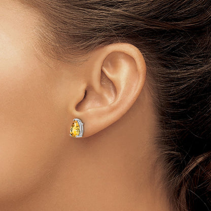14k White Gold 9x6mm Pear Citrine Stud Earrings