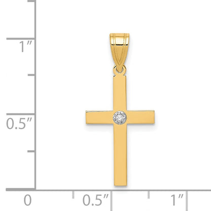 14k Yellow Gold Polished .01ct. Diamond Cross Pendant