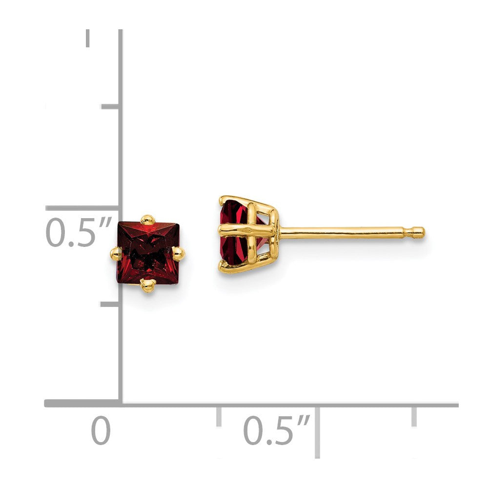 14k Yellow Gold 4mm Princess Cut Garnet Stud Earrings