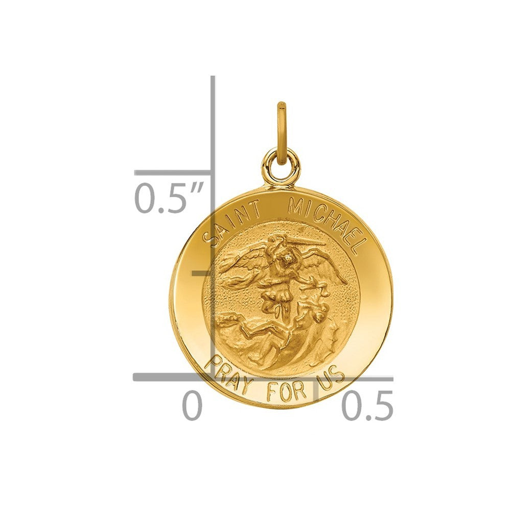 14k Yellow Gold Solid Polished/Satin Small Round St. Michael Medal