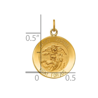 14k Yellow Gold Solid Polished/Satin Small Round St. Michael Medal