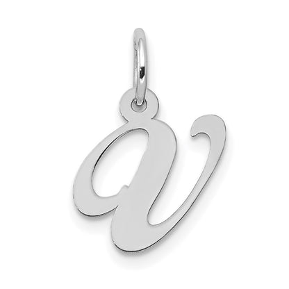 14k White Gold Small Fancy Script Letter V Initial Charm Pendant