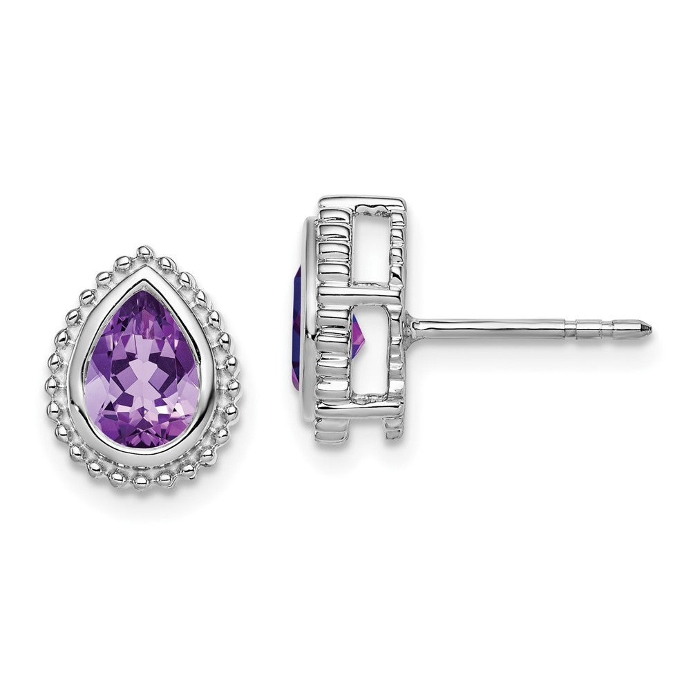 14k White Gold Pear Amethyst Button Stud Earrings
