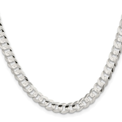 Sterling Silver 6.75mm Concave Beveled Curb Chain Necklace 24"