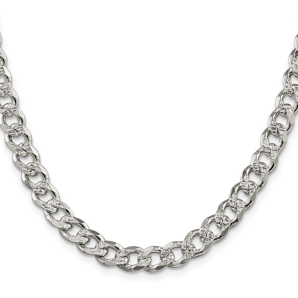 Sterling Silver 7.5mm Pave Curb Chain Necklace 22"