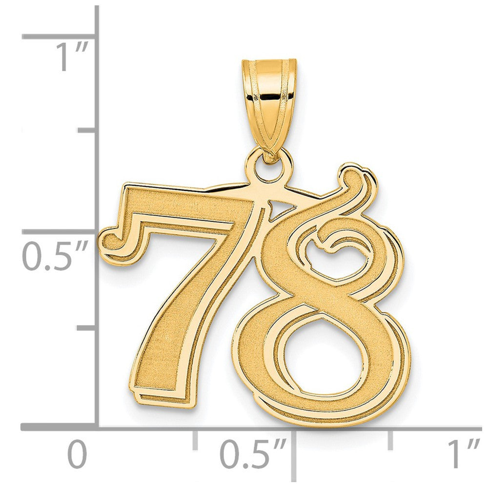 14k Yellow Gold Polished Etched Number 78 Pendant