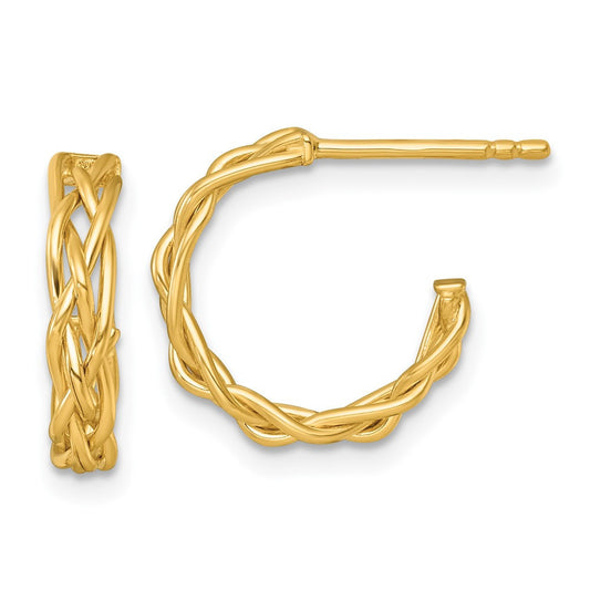 14k Yellow Gold Polished Woven Braid 3 x 15mm C-Hoop Earrings