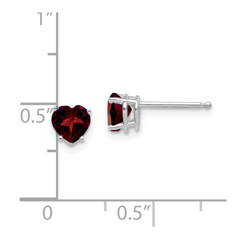 14k White Gold 5mm Heart Garnet Stud Earrings