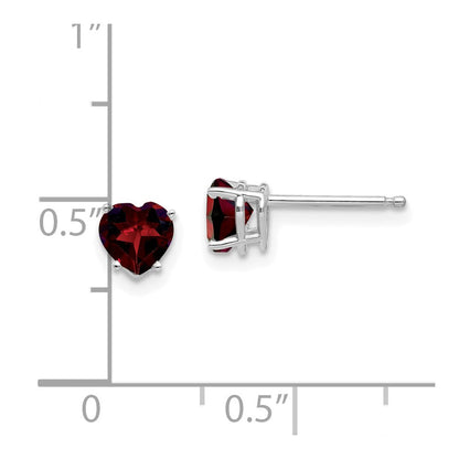 14k White Gold 5mm Heart Garnet Stud Earrings