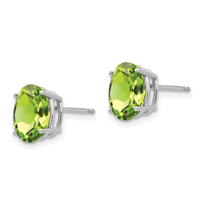 14k White Gold 9x7mm Oval Peridot Stud Earrings