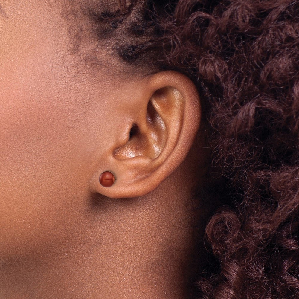 14k Yellow Gold 6-7mm Brown Button Freshwater Cultured Pearl Stud Earrings