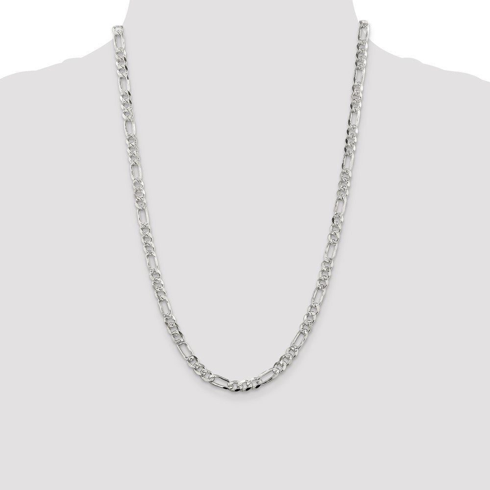 Sterling Silver 5.5mm Pav� Flat Figaro Chain Necklace 24"