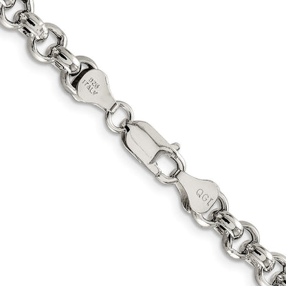 Sterling Silver 6.5mm Semi-solid Rolo Chain Necklace 24"