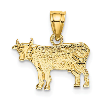 14k Yellow Gold Flat and Engraved Cow Charm Pendant